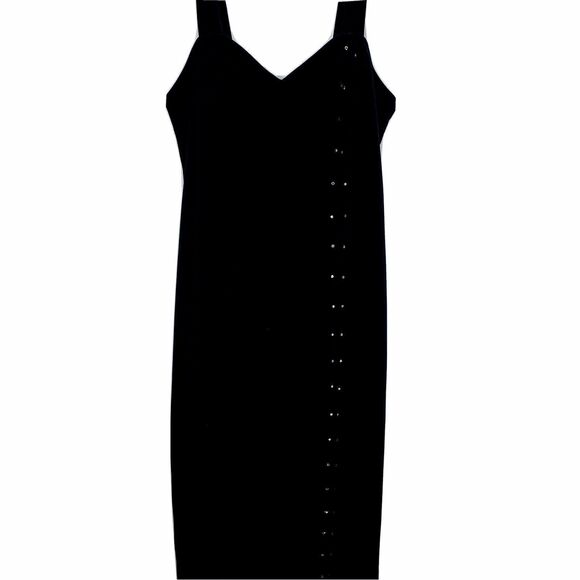 Onyx Nite Dress Jet Black Faux Diamonds Evening Gown Wedding Gala Prom Formal 14 - Picture 1 of 12